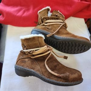 UGG Women’s Gaviota Suede Fringe Tie Boots Sheepskin Brown Size 7